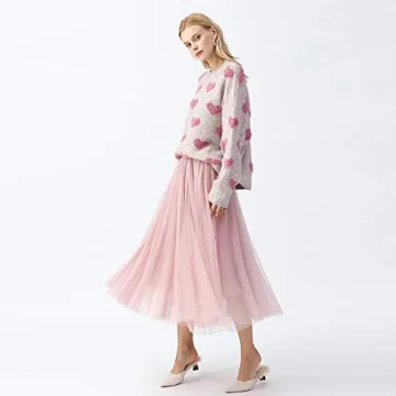 CHICWISH Women's Comfy Casual Pink Fuzzy Hearts Knit Sweater Pullover Sweatershirt