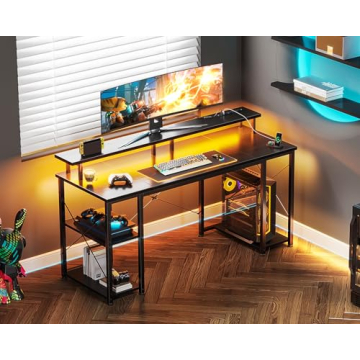 ODK Gaming Desk with LED Lights and Monitor Stand