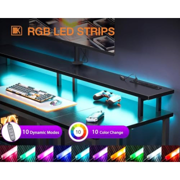 ODK Gaming Desk with LED Lights and Monitor Stand