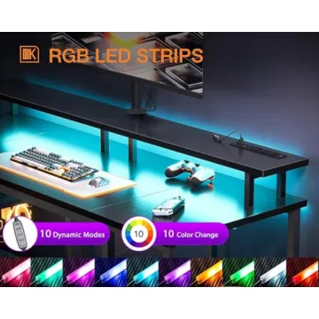 ODK Gaming Desk with LED Lights and Monitor Stand