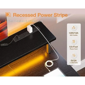 ODK Gaming Desk with LED Lights and Monitor Stand