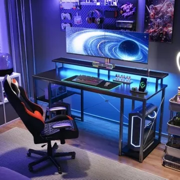 ODK Gaming Desk with LED Lights and Monitor Stand