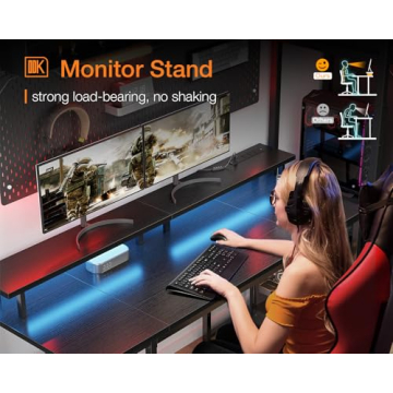 ODK Gaming Desk with LED Lights and Monitor Stand