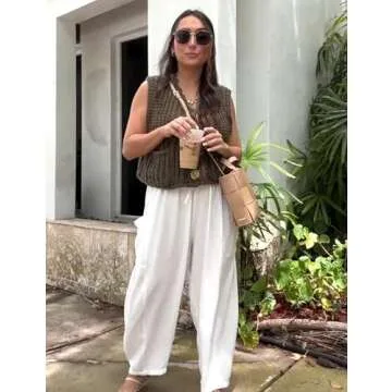 Hvewarm Womens Casual Chunky Knit Vest Gold Button Down Crop Crochet Sleeveless Sweater Vest (ArmyGreen-M)