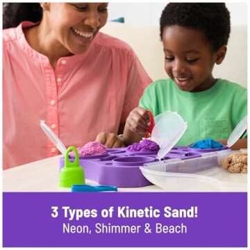 Kinetic Sand, Variety Case with 2lbs Play Sand (Beach, Neon & Shimmer) & 5 Tools, Reusable Storage, Sensory Toys for Kids Ages 3 and up