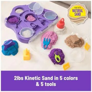 Kinetic Sand, Variety Case with 2lbs Play Sand (Beach, Neon & Shimmer) & 5 Tools, Reusable Storage, Sensory Toys for Kids Ages 3 and up