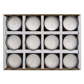 Harmonic Blossom Glass Votives - Premium White Unscented Votive Candles in Clear Elegant Holders - 15 Hour Long Lasting Burn Time - for Weddings, Parties and Event Decoration Centerpieces (12 Pack)