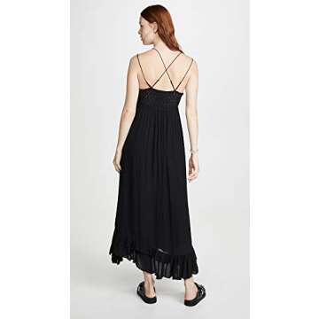 Free People Adella Sleeveless Maxi Slip Dress for Women - Plunging V-Neckline and Strappy Detail at Back with Adjustable Spaghetti Straps Black SM One Size
