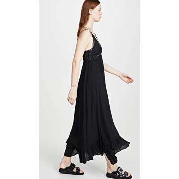 Free People Adella Sleeveless Maxi Slip Dress for Women - Plunging V-Neckline and Strappy Detail at Back with Adjustable Spaghetti Straps Black SM One Size