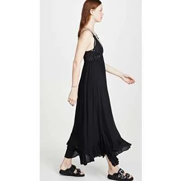 Free People Adella Sleeveless Maxi Slip Dress for Women - Plunging V-Neckline and Strappy Detail at Back with Adjustable Spaghetti Straps Black SM One Size