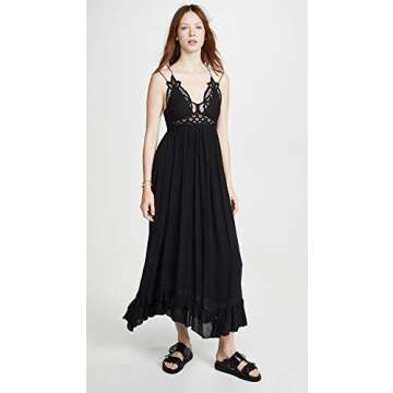 Free People Adella Sleeveless Maxi Slip Dress for Women - Plunging V-Neckline and Strappy Detail at Back with Adjustable Spaghetti Straps Black SM One Size