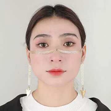 Cool Face Fishbone Chain with Arrow Pendant Necklace Headpiece Accessories On Nose Costume Body Jewelry Gold Tone