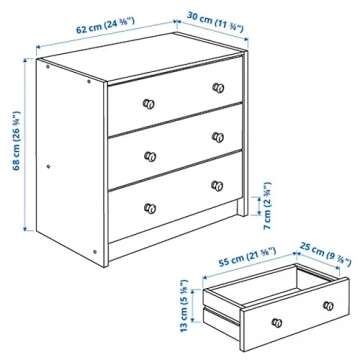 ATAADINE RAST 3-Drawer Chest, Pine, 24 3/8x26 3/4" Natural Pine Wood Home Bedroom Dorm Furniture Unfinished