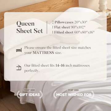 DAPU Pure Linen Sheets Set, 100% French Linen From Normandy, Breathable and Durable For Hot Sleepers, 4 Pcs Set - 1 Flat Sheet, 1 Fitted Sheet, 2 Pillowcases (White, Queen)