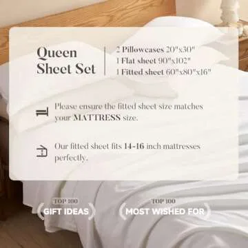 DAPU Pure Linen Sheets Set, 100% French Linen From Normandy, Breathable and Durable For Hot Sleepers, 4 Pcs Set - 1 Flat Sheet, 1 Fitted Sheet, 2 Pillowcases (White, Queen)