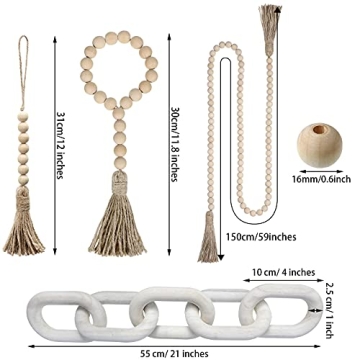 Stylish 4 Pieces Wooden Chain Link and Beads Set