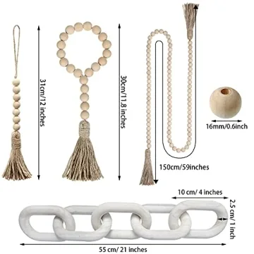 Stylish 4 Pieces Wooden Chain Link and Beads Set