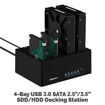 SABRENT Docking Station SSD/External Hard Disk/HDD 2.5/3.5 inch, USB 3.2 Gen 1, 4 Slots for SSD/HDD,...