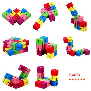 Boao 9 Pcs Wooden Fidget Toy Twist Block Cubes Puzzle Sensory Toys Flexible Puzzles Stretchable Wood Twist and Lock Puzzles for Teens Party Favors