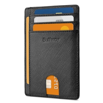 Buffway Slim Minimalist Front Pocket RFID Blocking Leather Wallet in Cross Black