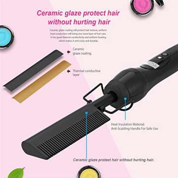 Homfu Hot Ceramic Flat Iron Curler and Beard Straightening Brush with Anti-Scald Design for Natural ...