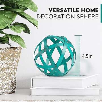 Everydecor Metal Decorative Sphere for Home Decor - Decorative Balls for Shelves, Centerpiece Bowls, Bookshelf - Decoration Orbs Accents for Living Room, Bedroom - Distressed Teal Shelf Spheres