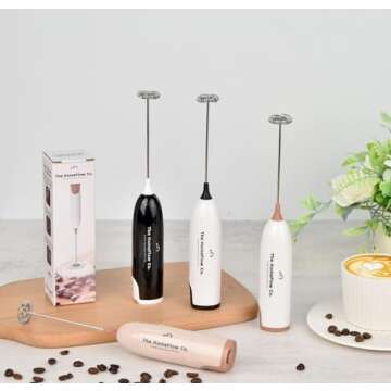 The HomeFlow Co.’s Milk Frother Handheld, Fast Electric Whisk Foam Maker for Coffee, Cappuccino, Latte, Frappe, Matcha, Hot Chocolate (Khaki & Beige)