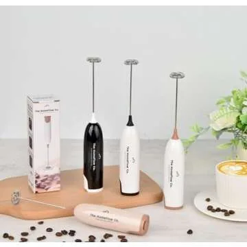 The HomeFlow Co.’s Milk Frother Handheld, Fast Electric Whisk Foam Maker for Coffee, Cappuccino, Latte, Frappe, Matcha, Hot Chocolate (Khaki & Beige)