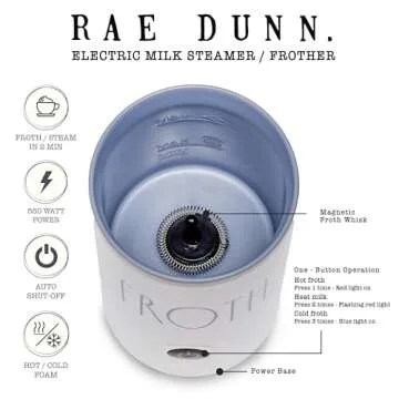 Rae Dunn Electric Milk Frother Steamer -Stylish Automatic Milk Steamer and Frother, Milk Warmer, Hot and Cold Foam Maker for Coffee, Latte, Cappuccino, Macchiato - 550 Watt (Cream)