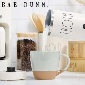 Rae Dunn Electric Milk Frother Steamer -Stylish Automatic Milk Steamer and Frother, Milk Warmer, Hot and Cold Foam Maker for Coffee, Latte, Cappuccino, Macchiato - 550 Watt (Cream)
