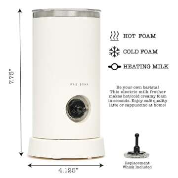Rae Dunn Electric Milk Frother Steamer -Stylish Automatic Milk Steamer and Frother, Milk Warmer, Hot and Cold Foam Maker for Coffee, Latte, Cappuccino, Macchiato - 550 Watt (Cream)