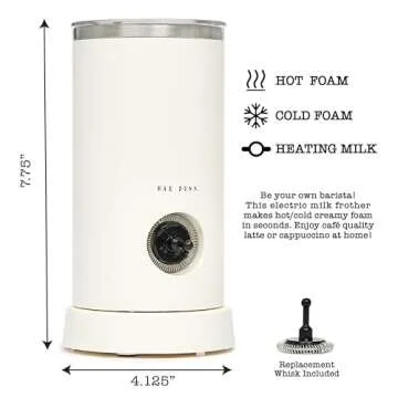 Rae Dunn Electric Milk Frother Steamer -Stylish Automatic Milk Steamer and Frother, Milk Warmer, Hot and Cold Foam Maker for Coffee, Latte, Cappuccino, Macchiato - 550 Watt (Cream)