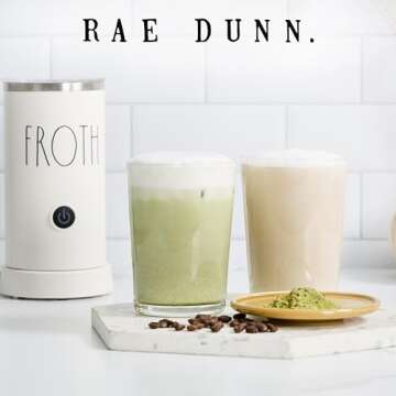 Rae Dunn Electric Milk Frother Steamer -Stylish Automatic Milk Steamer and Frother, Milk Warmer, Hot and Cold Foam Maker for Coffee, Latte, Cappuccino, Macchiato - 550 Watt (Cream)