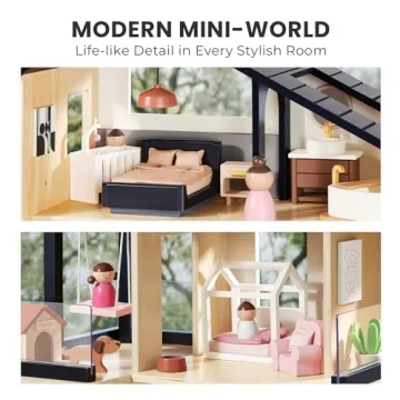 Tiny Land Modern Family Dollhouse 53Pcs Furniture Interactive Play