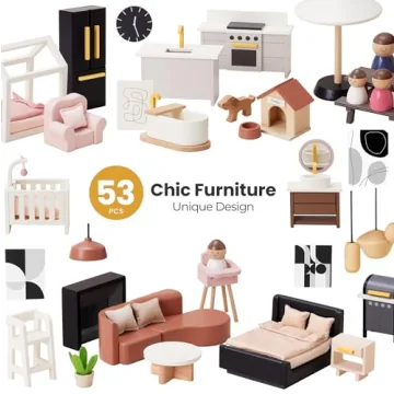 Tiny Land Modern Family Dollhouse 53Pcs Furniture Interactive Play