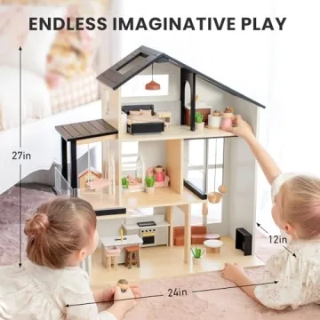 Tiny Land Modern Family Dollhouse 53Pcs Furniture Interactive Play