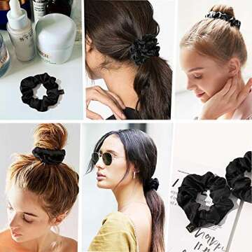 Scrunchies Black Satin Silk Hair Ties - Women Hair Bands Scrunchy For Thick Curl Hair No Crease Hair...