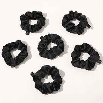 Scrunchies Black Satin Silk Hair Ties - Women Hair Bands Scrunchy For Thick Curl Hair No Crease Hair Accessories Soft Ponytail Holder