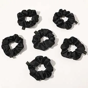 Scrunchies Black Satin Silk Hair Ties - Women Hair Bands Scrunchy For Thick Curl Hair No Crease Hair Accessories Soft Ponytail Holder