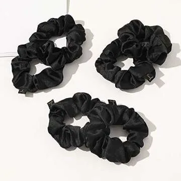 Scrunchies Black Satin Silk Hair Ties - Women Hair Bands Scrunchy For Thick Curl Hair No Crease Hair Accessories Soft Ponytail Holder