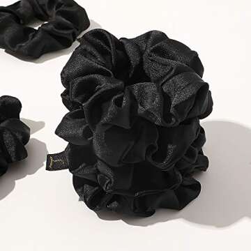 Scrunchies Black Satin Silk Hair Ties - Women Hair Bands Scrunchy For Thick Curl Hair No Crease Hair Accessories Soft Ponytail Holder