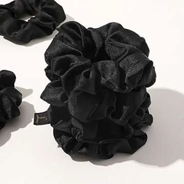 Scrunchies Black Satin Silk Hair Ties - Women Hair Bands Scrunchy For Thick Curl Hair No Crease Hair Accessories Soft Ponytail Holder