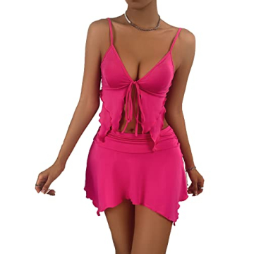 Verdusa Hot Pink 2 Piece Crop Top and Skirt Set