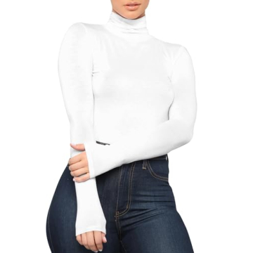 Mokoru Women's Tight Long Sleeve Turtleneck T Shirt for Cozy Everyday Wear