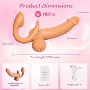 Strapless Strap On Double Ended Dildos for Lesbian Sex Toy with 9 Vibrating Modes, SWEETLORY Wearable Realistic Dildo Vibrator, Double Ended Penetration Sex Toys with Pegging for Women Lesbian Couples