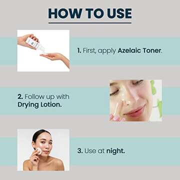 Azelaic Toner & Drying Lotion Duo - Face Treatment Set for Rosacea & Cystic Acne, Soothing Redness Relief, Shrinks Whiteheads & Pores | Normal to Oily Skin