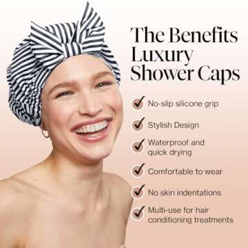 Kitsch Luxury Shower Caps for Women Reusable Waterproof - Large Shower Cap for Women and Men, Non-sl...