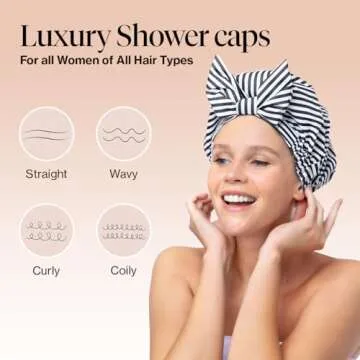Kitsch Luxury Shower Caps for Women Reusable Waterproof - Large Shower Cap for Women and Men, Non-slip, Quick-dry Hair Cap for Long & Short Hair, Comfortable and Stylish Design - Stripe