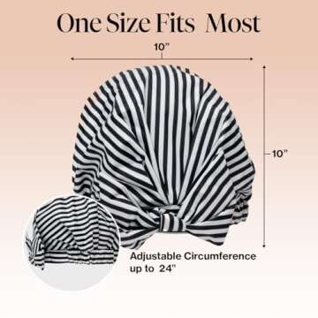 Kitsch Luxury Shower Caps for Women Reusable Waterproof - Large Shower Cap for Women and Men, Non-slip, Quick-dry Hair Cap for Long & Short Hair, Comfortable and Stylish Design - Stripe