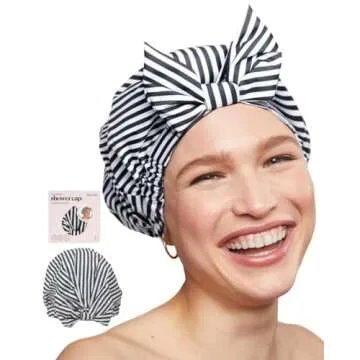 Kitsch Luxury Shower Caps for Women Reusable Waterproof - Large Shower Cap for Women and Men, Non-slip, Quick-dry Hair Cap for Long & Short Hair, Comfortable and Stylish Design - Stripe
